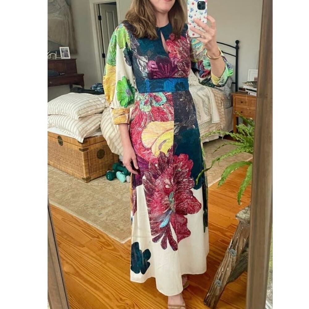 SAAKSHA & KINNI Multicolored Floral Daisy Crew Neck Short Sleeve Dress size XS - Picture 6 of 15